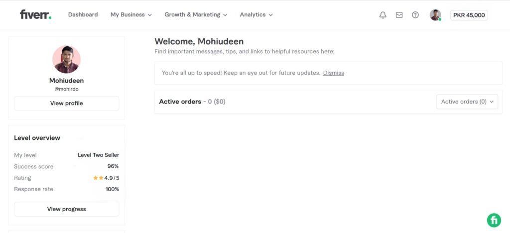 fiverr Dashboard Earning Proof Screenshot