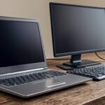 Laptop vs desktop for blogging jobs comparison showing both setups