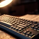 Best keyboards for long article writing sessions showing a mechanical keyboard on a desk with notes and warm lighting