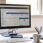 Best monitor size for SEO and blogging work showing a 27 inch monitor displaying WordPress dashboard on a clean desk