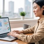 Keyword research concept for bloggers on laptop with analytics
