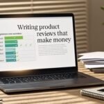 Product reviews on laptop
