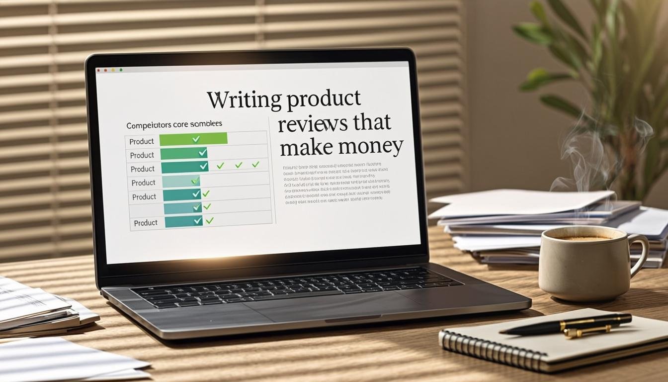 Product reviews on laptop