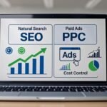 SEO vs PPC comparison concept on laptop screens